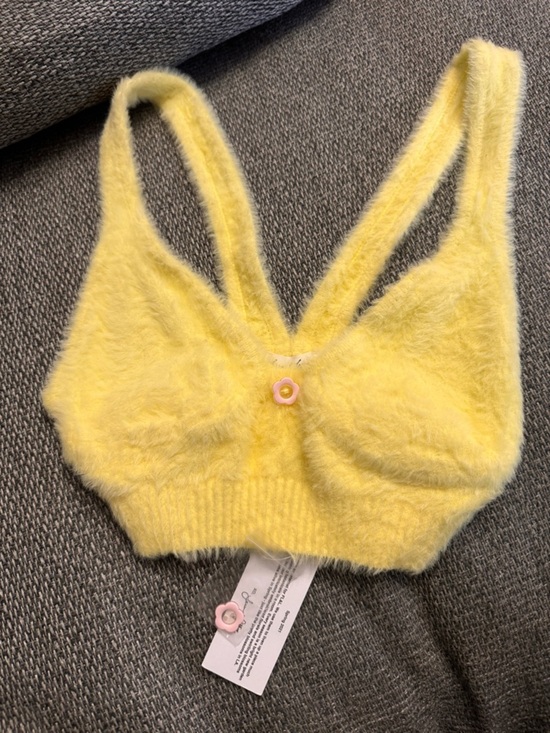 For Love And Lemons Tops - For Love & Lemons Yellow Fuzzy Bralette with Pink Button Accent Limited Edition